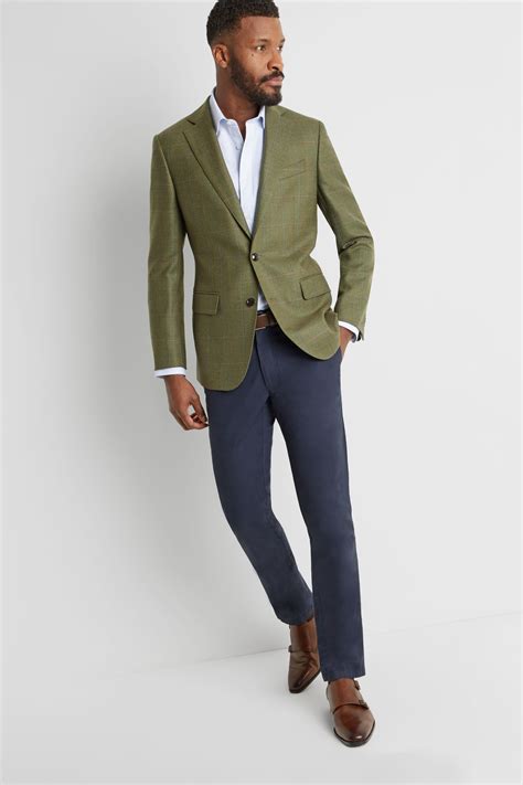 wool blazer with chinos.